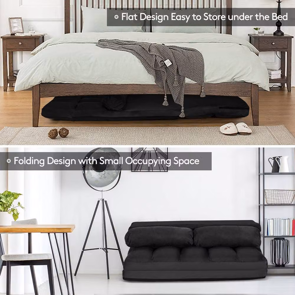 Costway Adjustable 6-Position Foldable Floor Sofa Bed in Black – 5