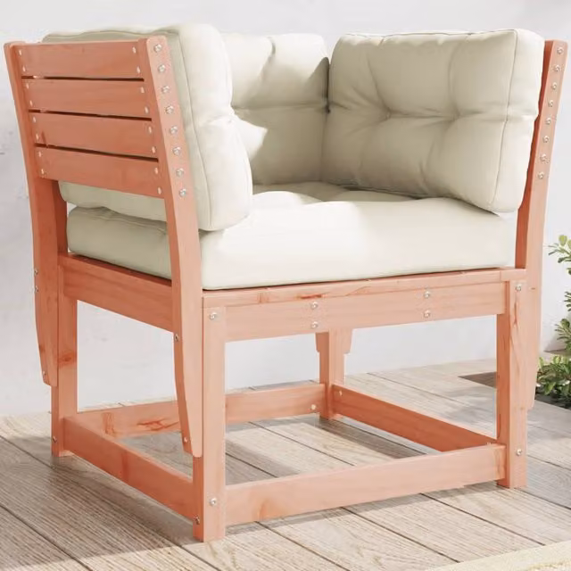 Berkfield Home Garden Sofa Armrest with Cushions in Brown Solid Douglas Wood
