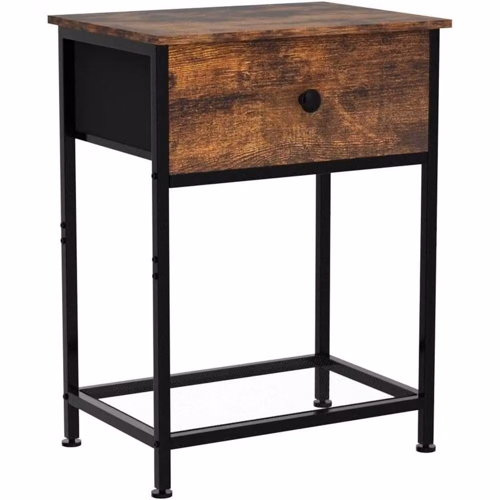 FORGEVIO Set of 2 Brown Industrial Bedside Tables with Fabric Drawers – 4