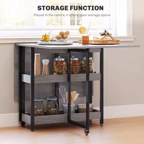 HOMCOM Grey Folding Drop-Leaf Dining Table for 4 Adults, W/D/H: 80 x 50.2 x 75 cm – 5