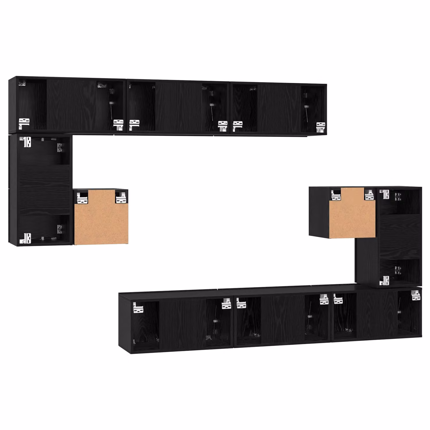 Berkfield Home 10-Piece Modern TV Cabinet Set with Wall-Mounted Shelves and Lowboard in Black Oak, W/D/H: 180 x 30 x 90.5 cm – 4