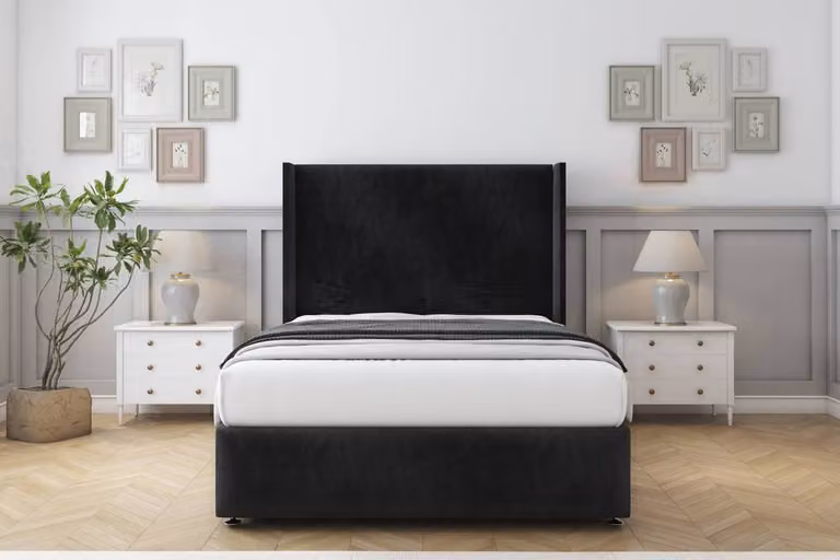 Sloomy Stratford Naples Divan Set in Black, Super King, W/D/H: 200 x 167.64 x 25.4 cm