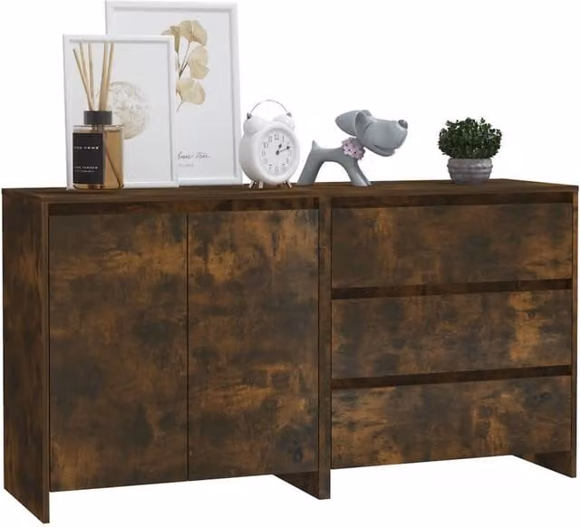 Berkfield Home Decorative 2 Piece Smoked Oak Sideboard in Brown, W/D/H: 150 x 41 x 75 cm – 1