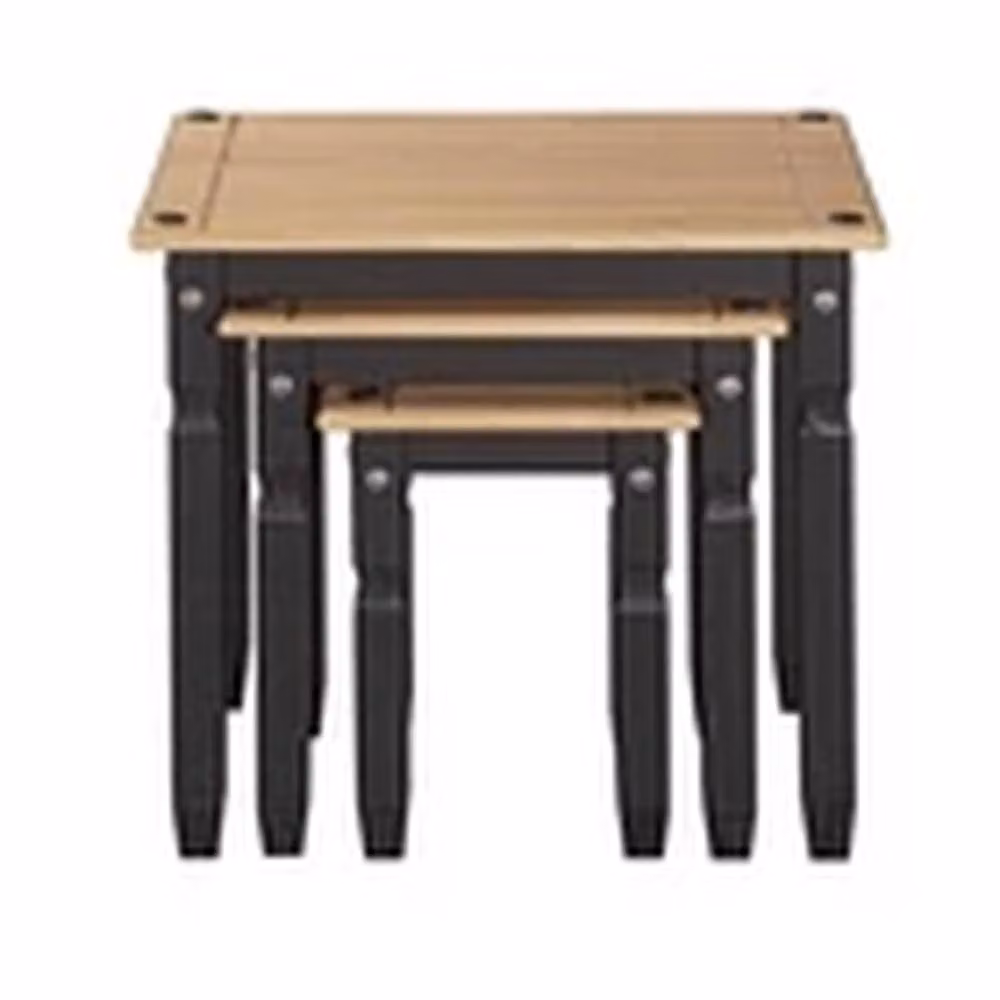 EONLION 3 Piece Mexican Pine Nest of Tables in Charcoal Black and Brown – 2
