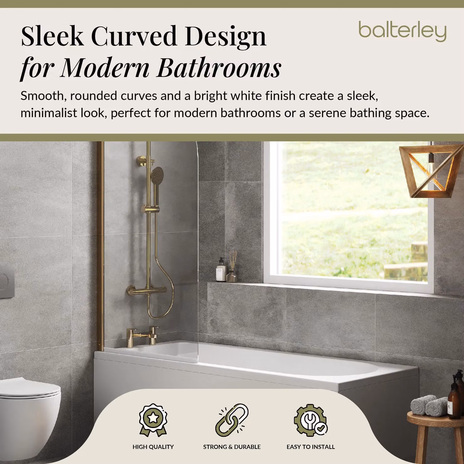 Balterley Round Shower Bath Set with Panel and Round Screen, White, W/D/H: 170 cm x 70 cm x 70 cm – 3