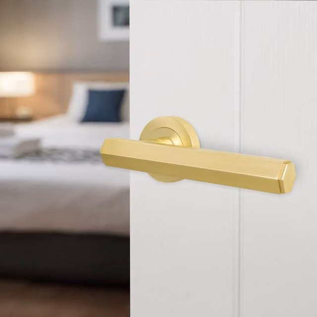 AFIT Satin Brass Internal Lever On Rose Door Handle in Gold