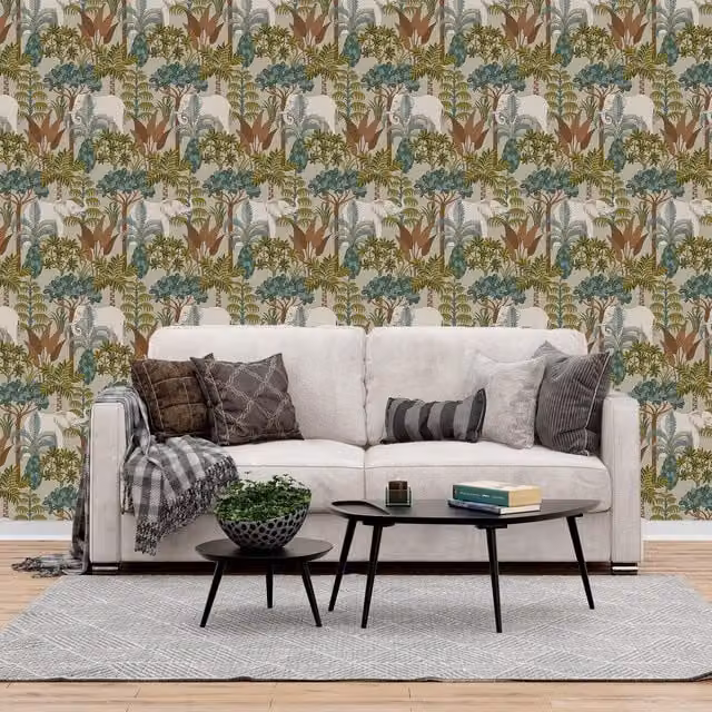 Grandeco Malawi Forest Animals Wallpaper in Multicolour and Red