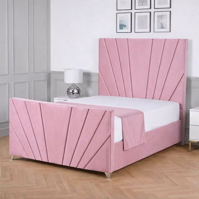 Living Comfort Bedz Lumina Plush Velvet Upholstered King Size Bed with Slatted Base and 48 Inch Headboard in Pink, W/D/H: 180 x 200 cm