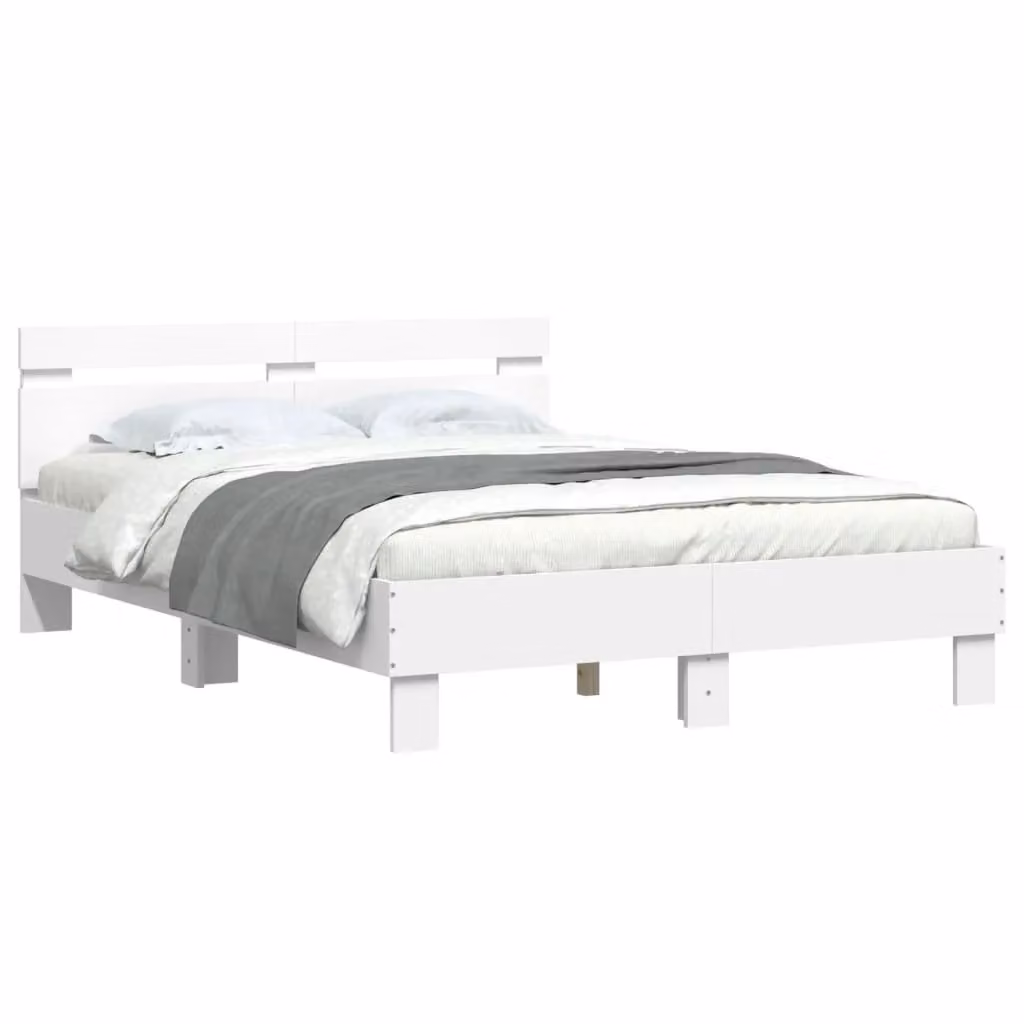 Berkfield Home Double Bed Frame in White with LED Under-Bed Lighting and USB Charging Ports, W: 135 cm, L: 190 cm – 2
