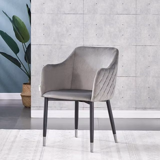 Life Interiors Verona Velvet Dining Chair with Quilted Back and Silver End Caps in Grey