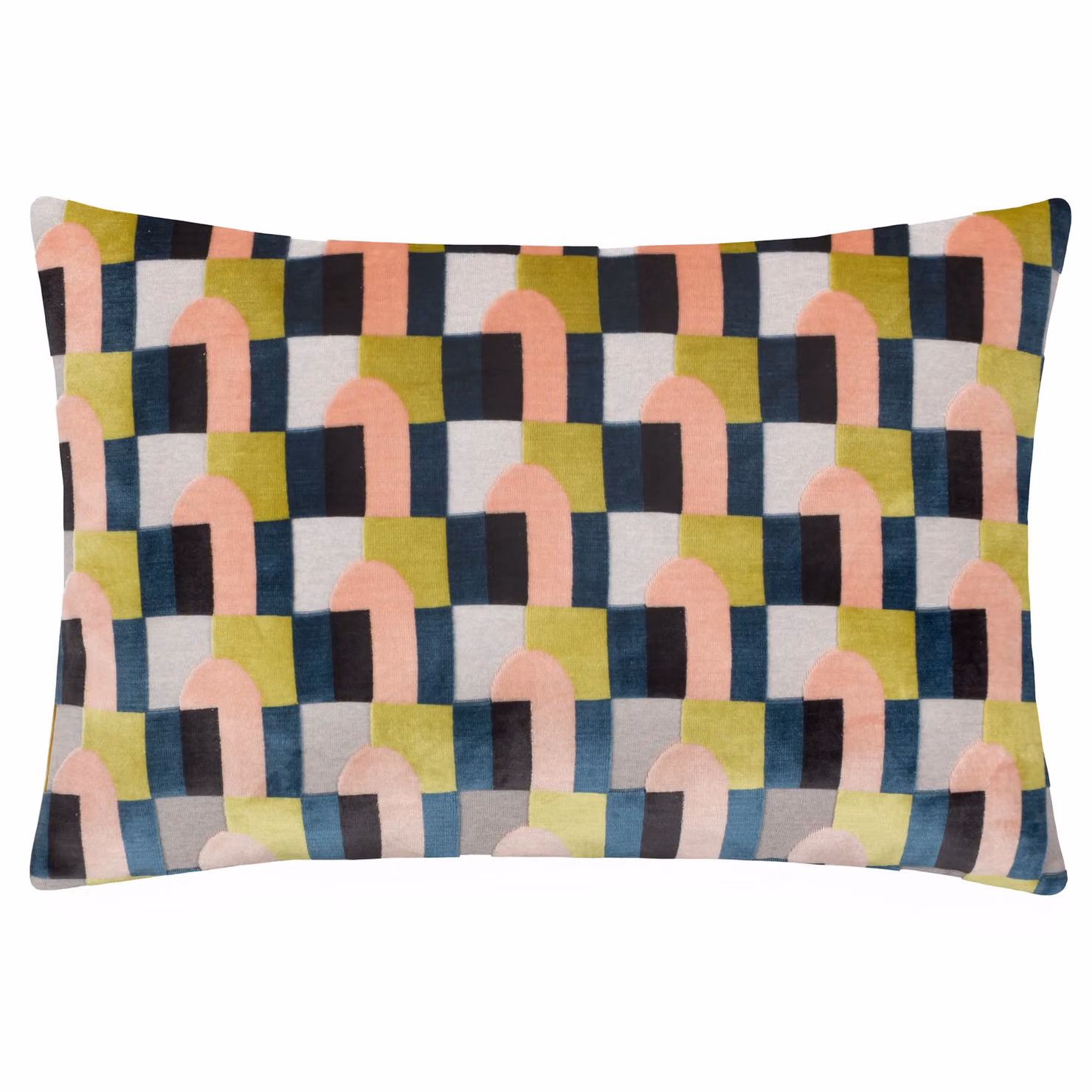 Paoletti Keela Cut Velvet Geometric Rectangular Polyester Filled Cushion in Pink and Green, W: 50 cm, H: 35 cm – 3