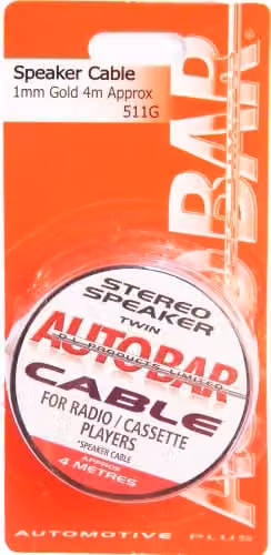 Autobar 511G Stereo Twin Speaker Cable, 4m, 1mm, Gold and Red