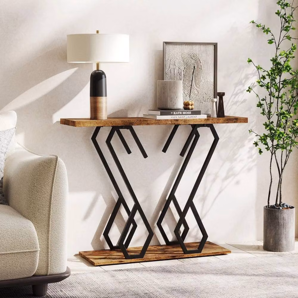 Havendro Console Table in Brown with Adjustable Foot Pads, W/D/H: 80 x 30 x 75 cm – 5