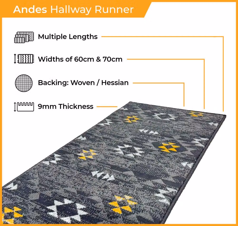runrug Andes Beige Hallway Runner Rug, Stain-Resistant and Antistatic, W/D/H: 70 x 390 x 0.9 cm – 5
