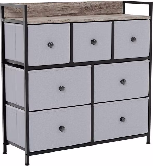 Kelvenix Modern Beige and Grey Wood and Metal Chest of Drawers for Bedroom or Living Room