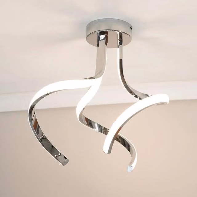EONLION Twirl Integrated LED Ceiling Light Fitting in Silver Metal