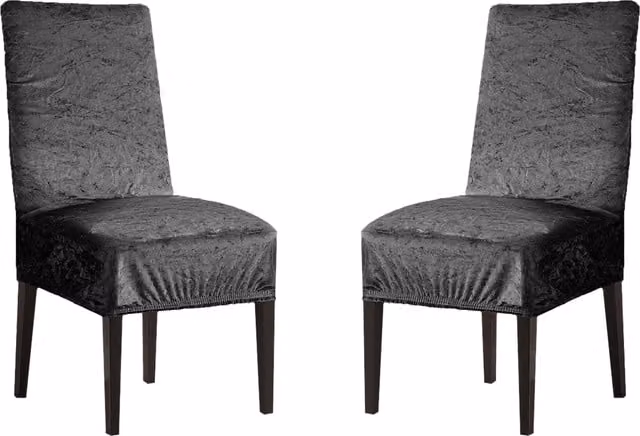 Home Republic Set of 2 Luxury Crushed Velvet Stretch Dining Chair Covers in Anthracite Grey