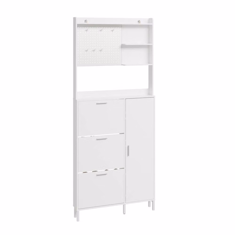 SoBuy Modern Slim White Hallway Shoe Cabinet with Tilting Compartments and Internal Shelves – 2