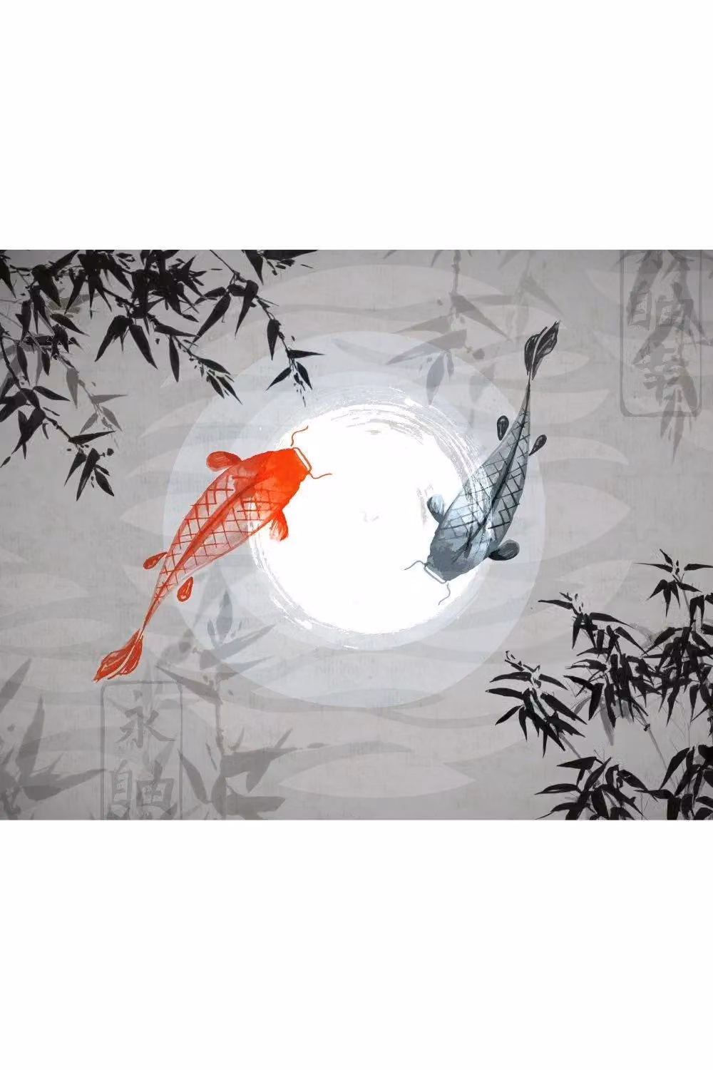 Origin Murals Watercolour Koi Oriental Wall Mural in Multicolour, W: 350 cm, H: 280 cm – 2