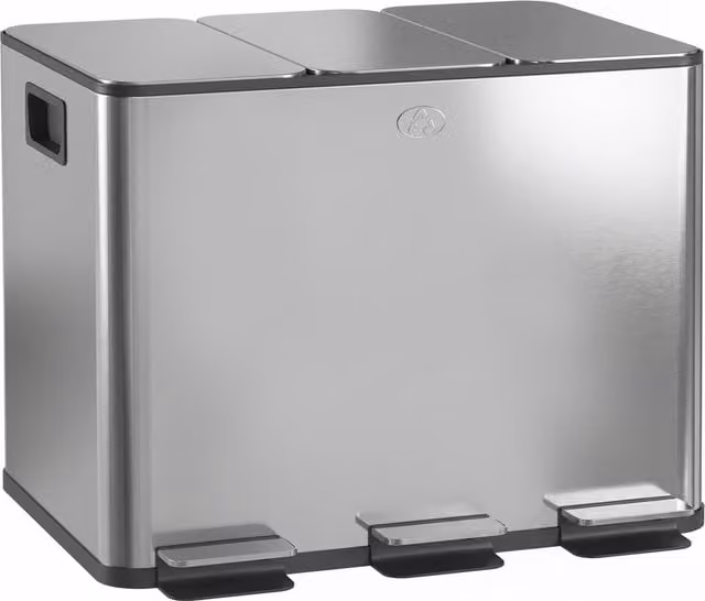 HOMCOM Triple Kitchen Pedal Bin, 3 x 20L Stainless Steel Silver Tone with Soft Close Lids and Removable Inner Buckets – 1