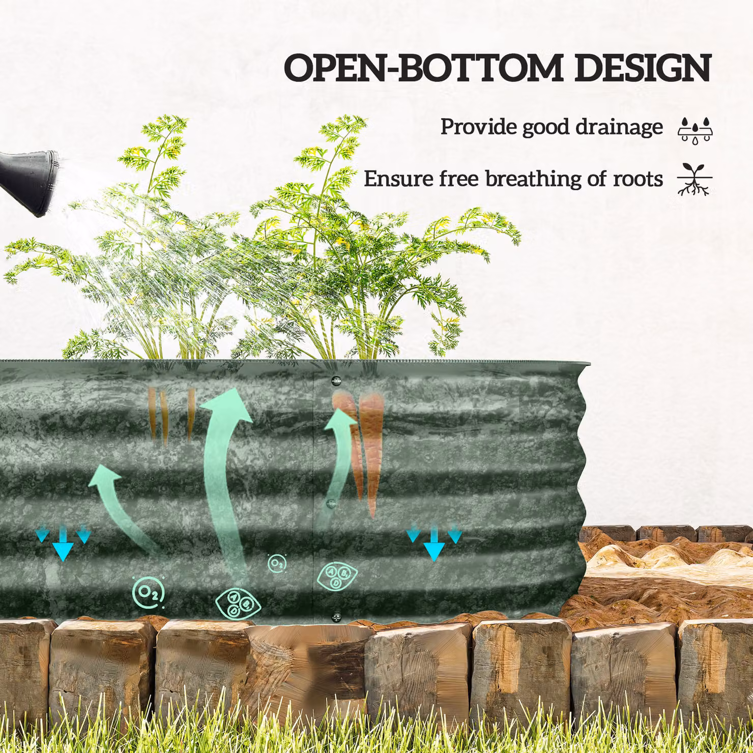 Outsunny Galvanised Steel Raised Garden Bed with Safety Edging in Grey – 4
