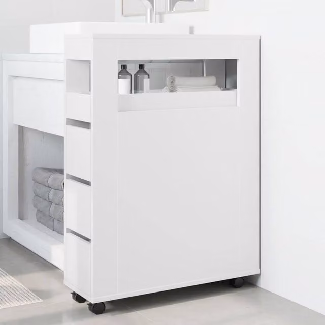 Berkfield Home Narrow Bathroom Cabinet with Wheels, White Engineered Wood, H 90.0 x W 23.0 x D 65.0 cm – 1