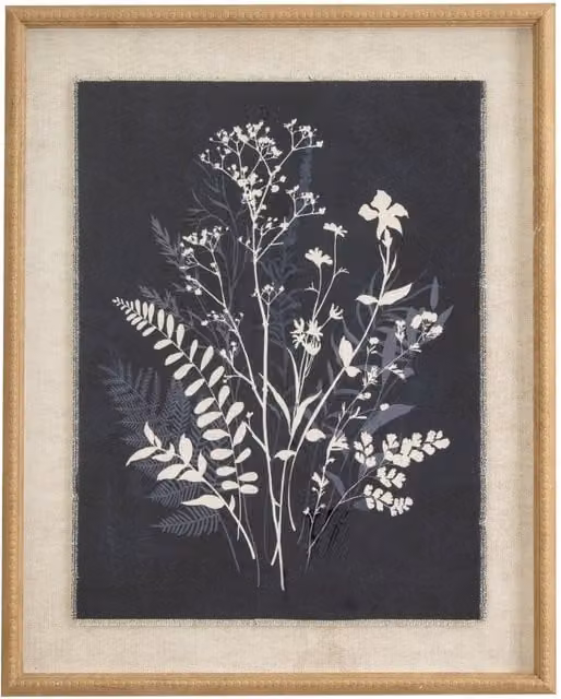 KDMK Flora Fauna Beaded Frame Linen Botanical Wall Art in Brown