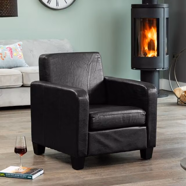 Artemis Home Bethel Faux Leather Armchair in Black with Solid Wood Frame