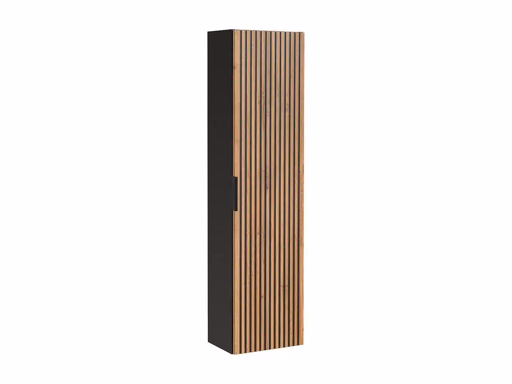 Vente-unique Ribbed Suspended Bathroom Vanity Unit and Tall Cabinet with Inset Basin and Column in Black – 3