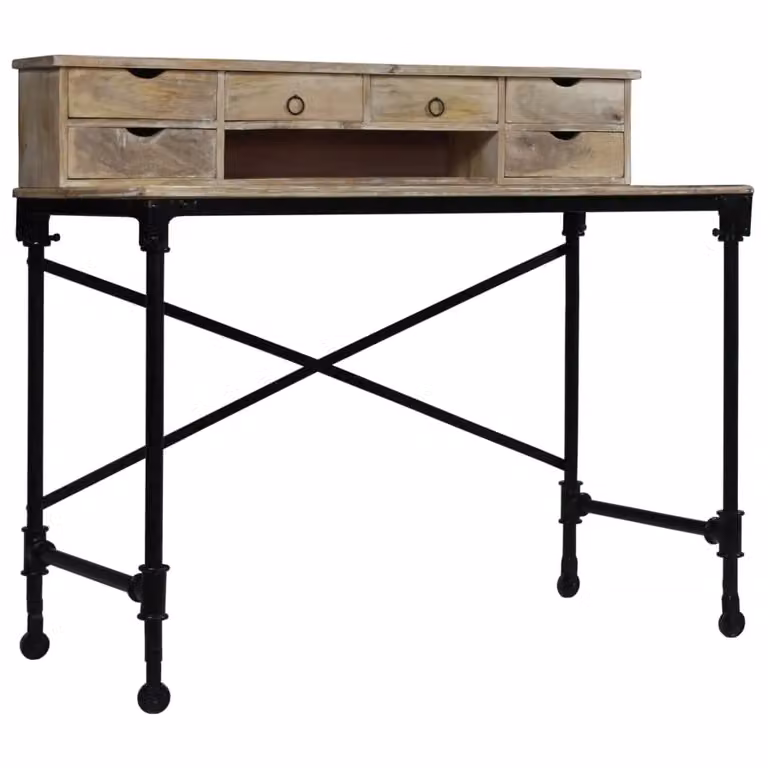 Berkfield Home Writing Desk in Brown, Solid Mango Wood and Steel, W/D/H: 110 x 50 x 96 cm