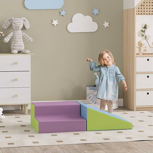 HOMCOM 2 Piece Blue Foam Soft Play Stacking Set for Toddler Climbing and Crawling