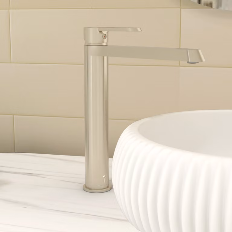 Royal Bathrooms Noble High Rise Round Mono Basin Mixer Tap in Brushed Nickel