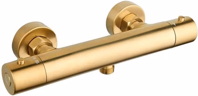 Bathroom Kingdom Sydney Brushed Brass Round Thermostatic Shower Bar Valve in Gold