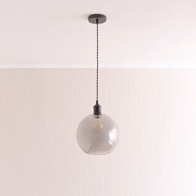 Bellamy Smoked Glass Globe Single Ceiling Pendant Light in Black and Chrome