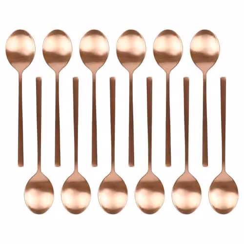 Argon Tableware 12 Stainless Steel Dessert Spoons in Copper Finish, 20cm – 1