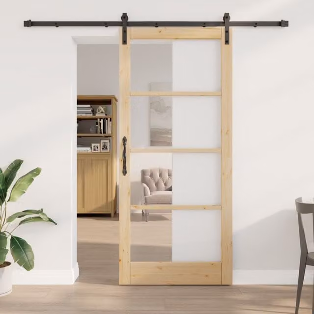 Berkfield Home Orkdal Modern Veneered Sliding Door with Hardware Set in Brown, W: 93 cm, H: 211 cm