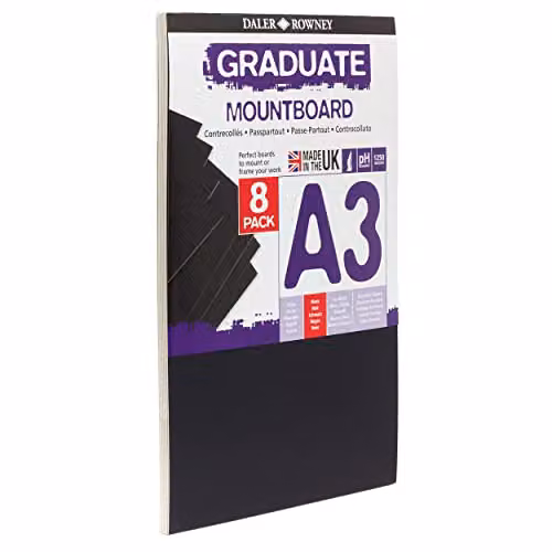 Daler-Rowney Graduate A3 Black Smooth Surface Mountboard Pack of 8 – 3