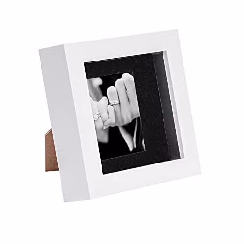 Nicola Spring Square 3D Shadow Box Photo Frame with Glass Aperture, White and Black
