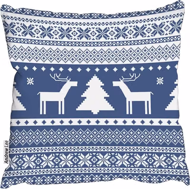 Benjamin Tate Design LTD Blue Knitted Square Ornamental Christmas Cushion, W: 60 cm x H: 60 cm