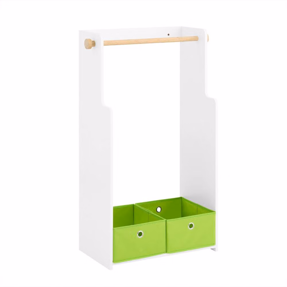 SoBuy Mobile Kids Wardrobe with Wooden Rail and Fabric Bins in White and Green, W/D/H: 60.0 x 110.0 x 40.0 cm – 2