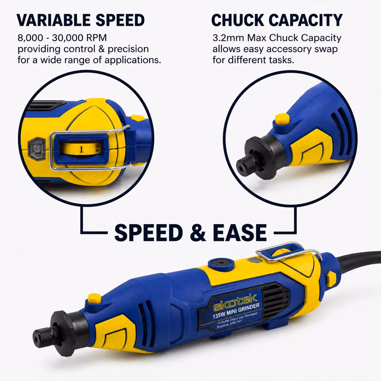 Skotek 135W Corded Rotary Tool with 80pc Accessory Set and Variable Speed – 4