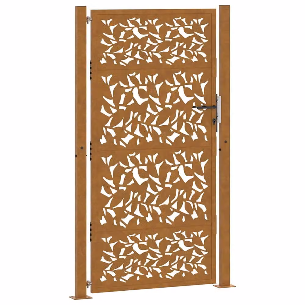 Berkfield Home Beautiful Garden Gate in Brown Weathering Steel with Leaf Design, W: 105 cm, H: 180 cm – 2