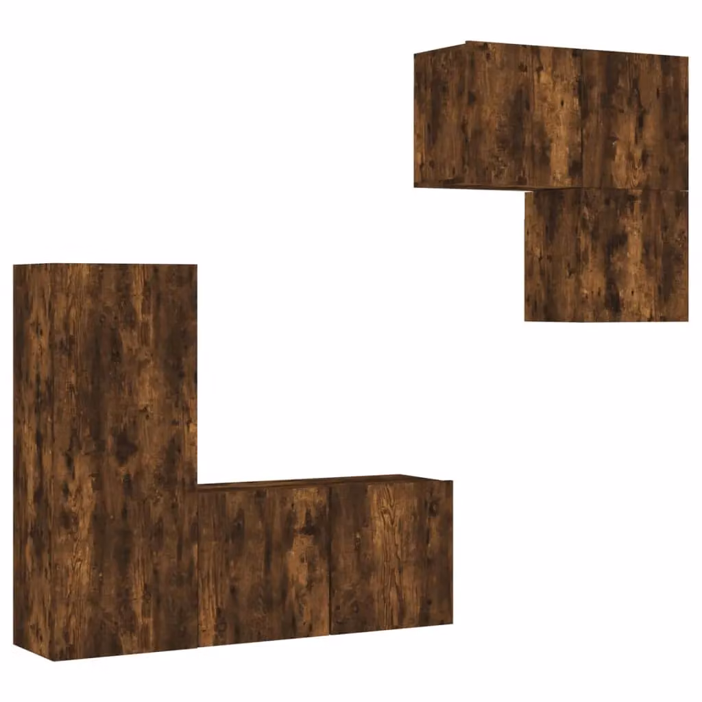 Berkfield Home 4 Piece Modern Wall Mounted TV Unit Set in Smoked Oak Brown Engineered Wood – 2
