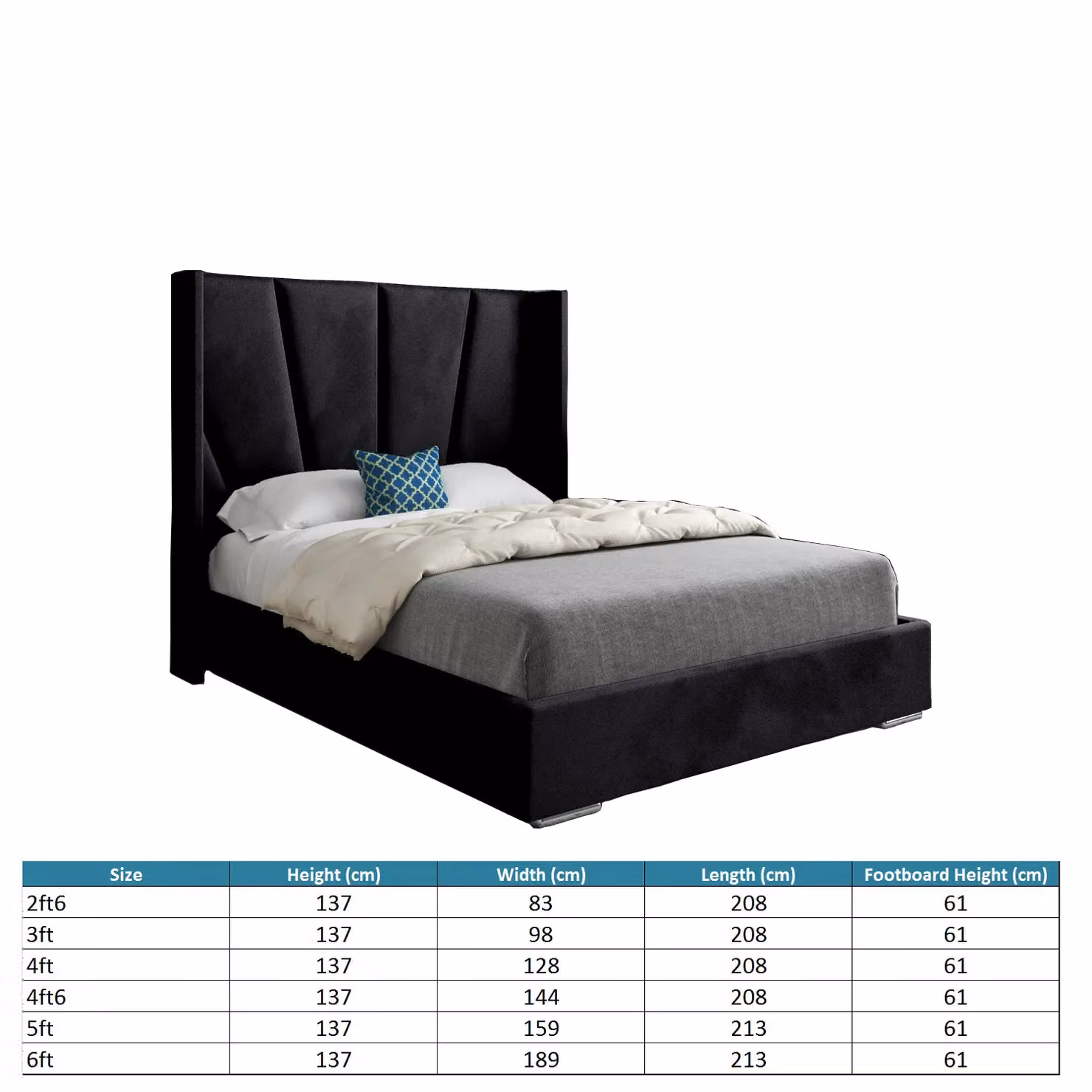 Casani Bellini Super King Wide Curved Winged Upholstered Velvet Bed Frame in Black – 4