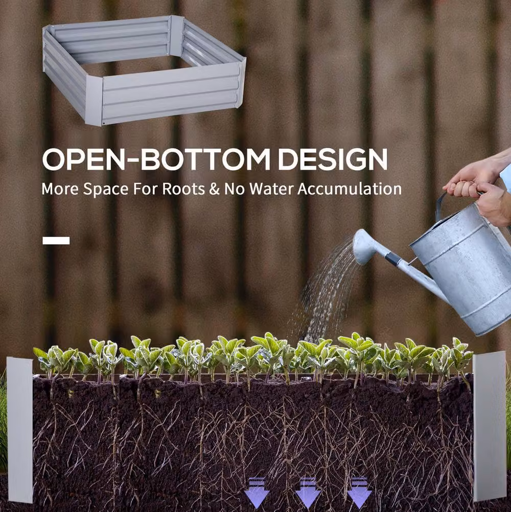 STILVORA Set of 2 Steel Raised Garden Beds in Grey, W/D/H: 100 x 100 x 30 cm – 4