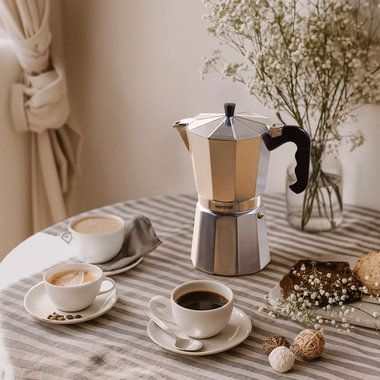 VonShef 12 Cup Italian Style Aluminium Espresso Stovetop Coffee Maker in Silver – 2