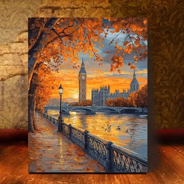 Syntego Big Ben Sunset Canvas Poster, Multicolour Autumn Photograph