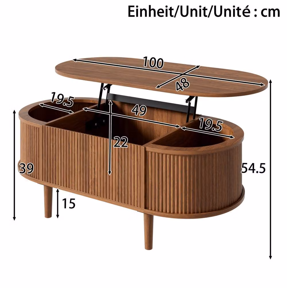 STILVORA Oval Coffee Table with Height-Adjustable Lift Mechanism and Storage in Brown – 3