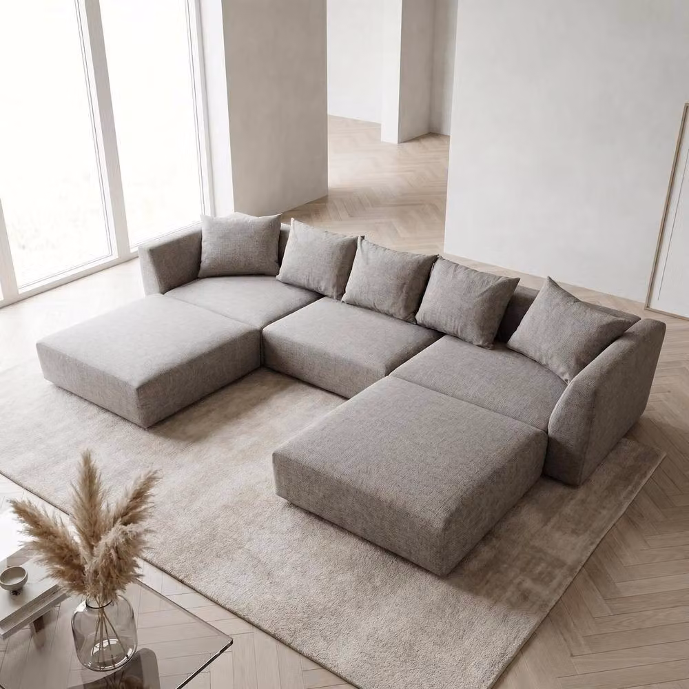 Abakus Direct Tokyo U-Shape Modular Sofa in Grey and Beige Brushed Tweed Fabric – 3