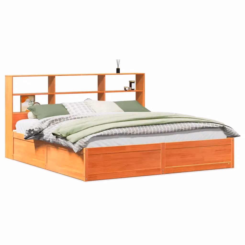 Berkfield Home Rustic Waxed Solid Pine Bed Frame in Brown, W/D/H: 200 x 200 cm – 2